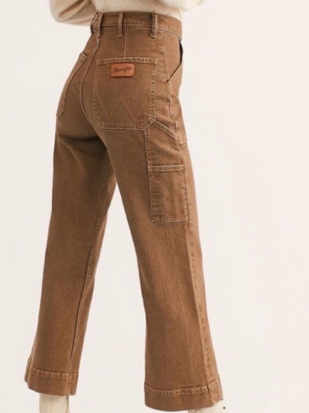 Wrangler Wide Leg Crop Utility Jean in Falcon Brown - Picture 2 of 6